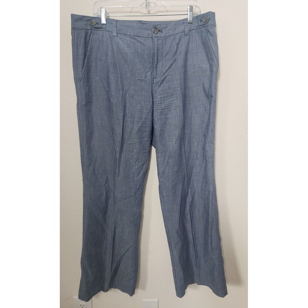Banana Republic Trousers Chambray Flat Front Pockets Size 12 Wide Leg Cotton